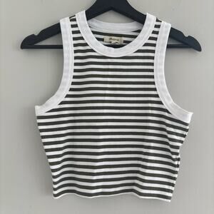 Madewell Ribbed Cutaway Crop Tank Green White Striped Cropped Size Medium